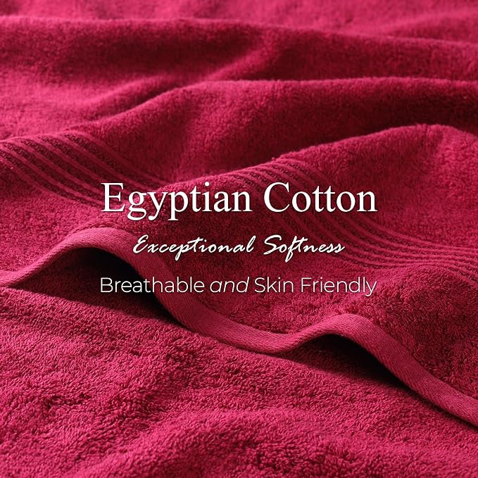 Superior Egyptian Cotton Bath Towel Set, Home Bathroom Towels, Master, Guest Bath, Decor Essentials, Quick Dry, Absorbent, Large Body Towels, Spa, Hotel, Resort, Adult, Kids, Set of 2, Burgundy