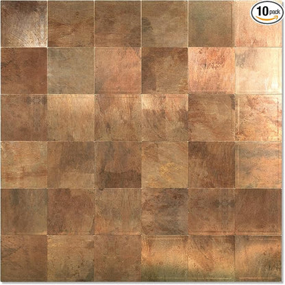 Yipscazo 10 Sheet Peel and Stick Backsplash Mosaic Tiles Stainless Steel Metal Kitchen Backsplash Stick on Tiles for Stove, Bathroom, Laundry in Retro Brown (11.8'' x 11.8'')