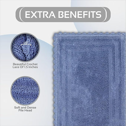 Better Trends Lilly Crochet 17x24 Reversible Bath Rugs and Bath mats for Bathroom, Luxurious 100% Cotton Bath Rug & Water Absorbent Bathroom Mat - Blue Bath Matt