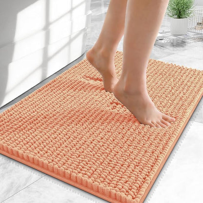 OLANLY Thick Chenille Small Bathroom Rugs 24x16, Absorbent Bath Mat, Peach | Soft Bath Rugs, Rubber Backing, Machine Wash Dry, Bath Mats for Bathroom, Tub and Shower, Home Decor Accessories