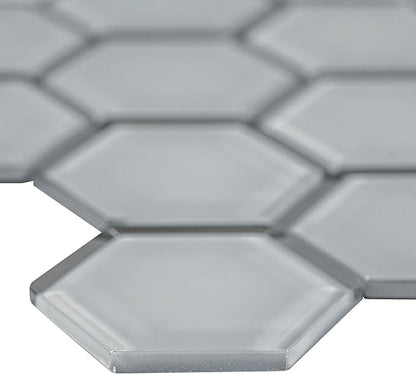 MSI Ice Hexagon Beveled Glass Mesh-Mounted Mosaic Tile for Bathroom, Kitchen Backsplash, Accent Wall Tile, and Shower Wall Tile