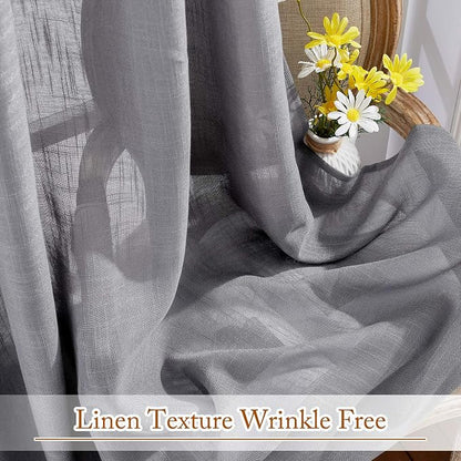 NICETOWN Sheer Curtains 84 inches Long Linen Look for Farmhouse, Rustic Rod Pocket & Back Tab Semi Sheer Window Treatments Balance Light & Privacy for Living Room, 52" Wide, Grey, 2 Panels