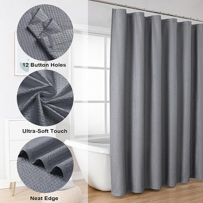 Berry Grey Waffle Shower Curtain, 3D Embossed Textured Grey Fabric Shower Curtain for Bathroom, Water Resistant Washable Hotel Spa Luxury Decorative Bath Curtains, 72x72 Inches