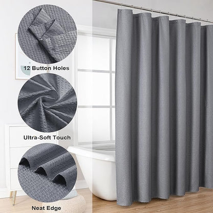 OVZME Berry Extra Long Grey Shower Curtain 96 Inch Long, 3D Embossed Texture Fabric Bathroom Shower Curtain, Large Hotel Bath Curtain with 12 Holes, Washable Cloth Shower Curtains, 72x96, Grey