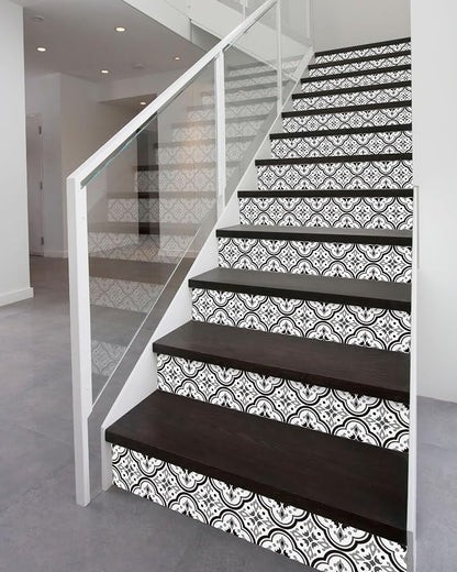FLFK Stair Riser Decals - Black Patterns Stair Stickers Murals Peel and Stick Self-Adhesive for Home Decor, 39.3" W x 7.08" H x 13Pcs