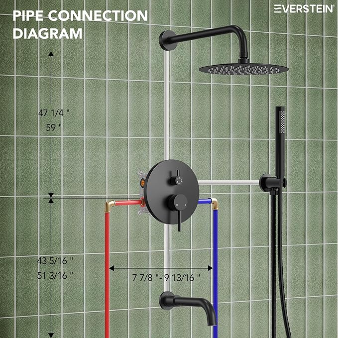 10" High-Pressure Rainfall Shower System with Handheld Spray, Wall Mount Bathroom Shower Faucet Set with Tub Spout (Matte Black)