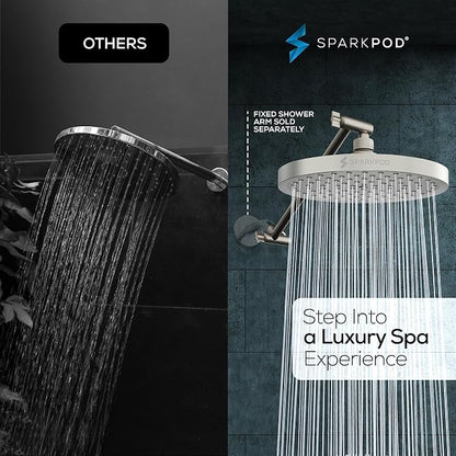 SparkPod 8" Round Rain Shower Head with 11" Shower Arm | Shower Head & Extension Arm Combo, Height Adjustable, High Pressure Performance, Easy 1-Minute Installation, Brushed Nickel