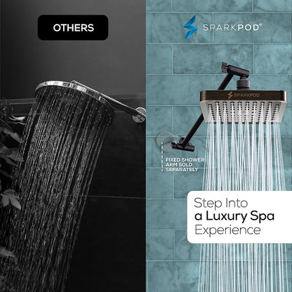 SparkPod 6" Square Rain Shower Head with 11" Shower Arm | Shower Head & Extension Arm Combo, Height Adjustable, High Pressure Performance, Easy 1-Minute Installation,Oil-Rubbed Bronze