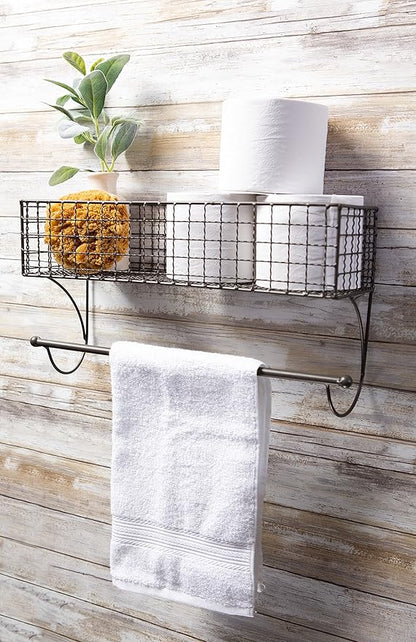 DII Rustic Farmhouse Bathroom Décor, Metal Storage, Large Towel Bar, Gray