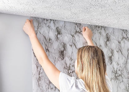 EasyLiner Peel & Stick Decor Removable Peel and Stick Wallpaper - Self Adhesive Decorative Shelf Paper for Cabinets, Walls, Resurfacing Projects - Adhesive Shelf Liner - 20in x 18ft - Gray Marble