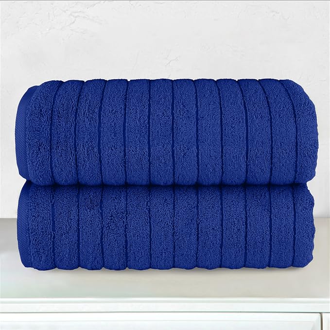 Elegant Comfort 100% Turkish Cotton Corduroy Ribbed Luxury Soft 2 Pack Bath Towels 27 x 54 Inch - Ultra Plush, Absorbent, Quick Dry, Hotel Spa Quality Towels for Bathroom Essentials, Royal Blue