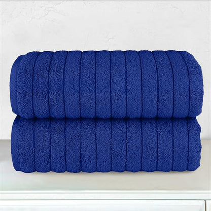 Elegant Comfort 100% Turkish Cotton Corduroy Ribbed Luxury Soft 2 Pack Bath Towels 27 x 54 Inch - Ultra Plush, Absorbent, Quick Dry, Hotel Spa Quality Towels for Bathroom Essentials, Royal Blue