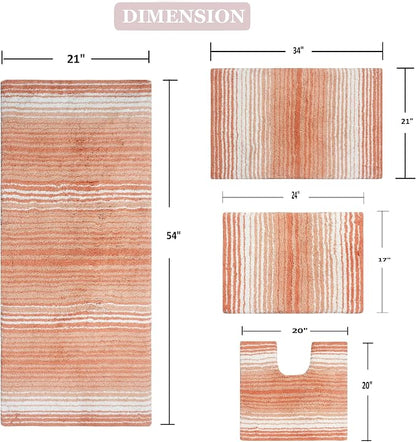 Home Weavers 100% Cotton Gradiation Collection Bathroom Décor | Washable Rug | Bathroom Mat | Kitchen Mat | Bathroom Rug Set | Bath Mat Set | Bath Floor Mat Non Slip, 4 Piece Set with Runner, Coral