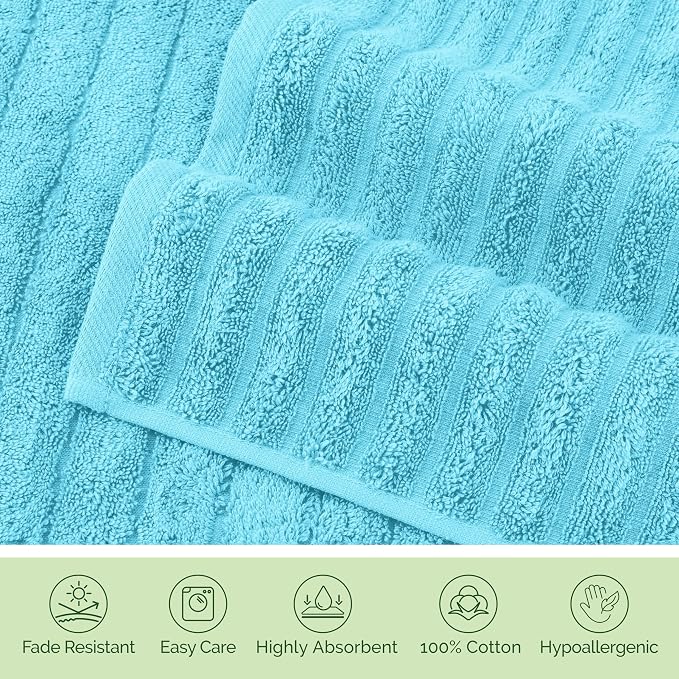 Elegant Comfort 100% Turkish Cotton Corduroy Ribbed Luxury Washcloths 6 Pack Soft 13 x 13 Inch - Higly Absorbent, Durable, Quick Dry, Spa Premium Hotel Quality for Bathroom or Travel, Aqua