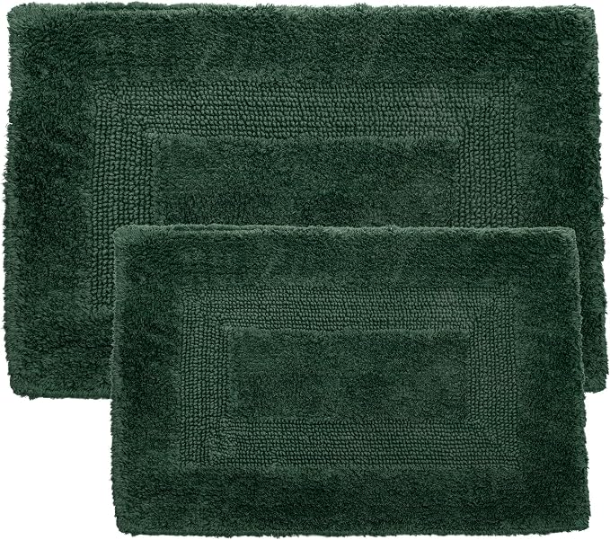 Bathroom Rugs - 2-Piece Cotton Bathroom Mat Set - Machine Washable Bath Mats for Bathroom, Kitchen, or Laundry Room by Lavish Home (Green)