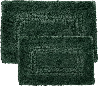 Bathroom Rugs - 2-Piece Cotton Bathroom Mat Set - Machine Washable Bath Mats for Bathroom, Kitchen, or Laundry Room by Lavish Home (Green)