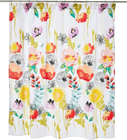 Greenland Home Fashions Fabric Sensations Shower Curtain, Stylish Bathroom Decor, Machine Washable, 72 inches x 72 inches, Watercolor Dream White