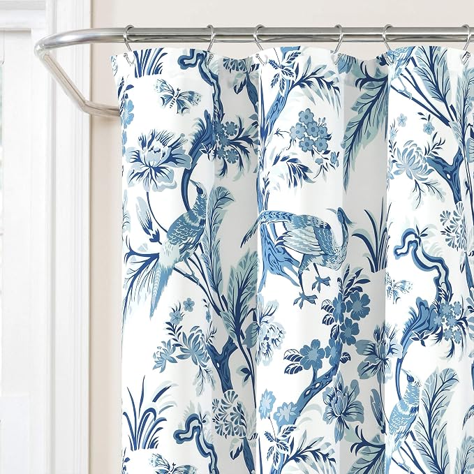 Lush Decor Dolores Shower Curtain 72" W x 72" L Blue - Floral Shower Curtains for Bathroom - Fabric Bathroom Curtain - Maximalist Decor