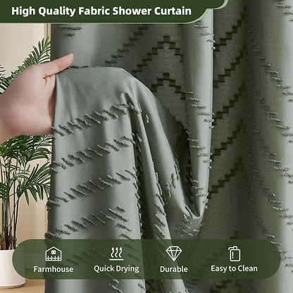 Siiluminisoy Sage Green Shower Curtain for Bathroom Boho Shower Curtain | Cloth Textured Tufted Chevron Elegant Shower Curtains Waterproof for Bathroom 72" x 72"