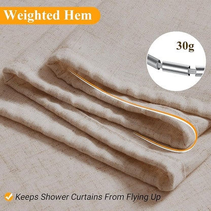 Extra Long Linen Shower Curtain 90 Inch Long Shower Curtains Set with Hooks for Bathroom Boho Farmhouse Fabric Neutral Cloth Modern Cottage Core Waterproof,Birch Beige