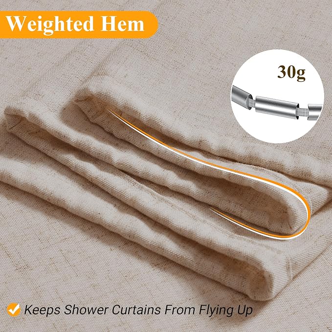 Linen Shower Curtain 78 Inch Long Shower Curtains Set with Hooks for Bathroom Boho Farmhouse Fabric Neutral Cloth Modern Cottage Core Waterproof,Birch Beige