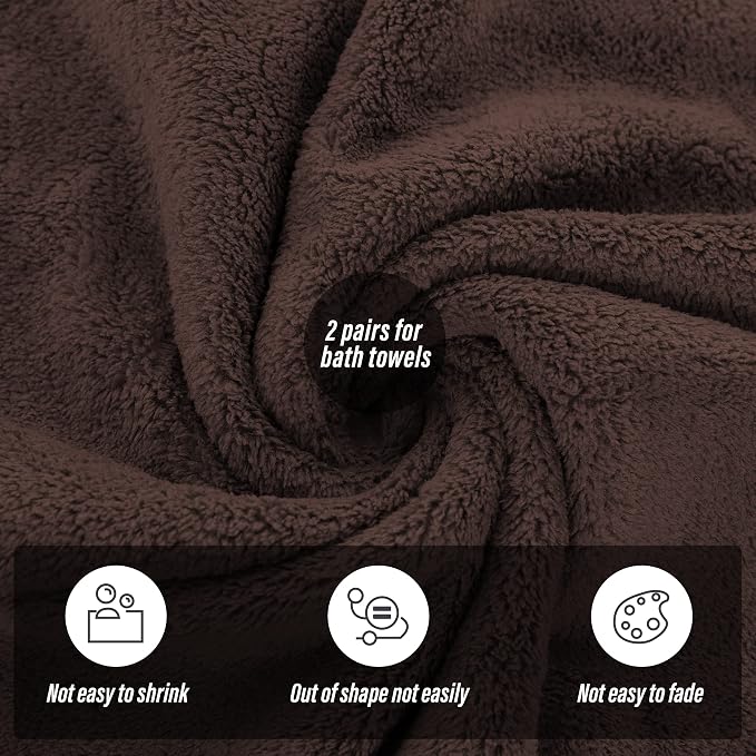 MOONQUEEN 2 Pack Premium Bath Towel Set - Quick Drying - Microfiber Coral Velvet Highly Absorbent Towels - Multipurpose Use as Bath Fitness, Bathroom, Shower, Sports, Yoga Towel (Wood Brown)