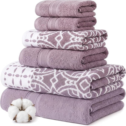 Modern Threads Monroe 6-Piece 100% Cotton Towel Set – Reversible Yarn Dyed Jacquard & Solid – Includes 2 Bath Towels, 2 Hand Towels, 2 Washcloths – Absorbent, Quick Dry, Soft & Durable – Orchid