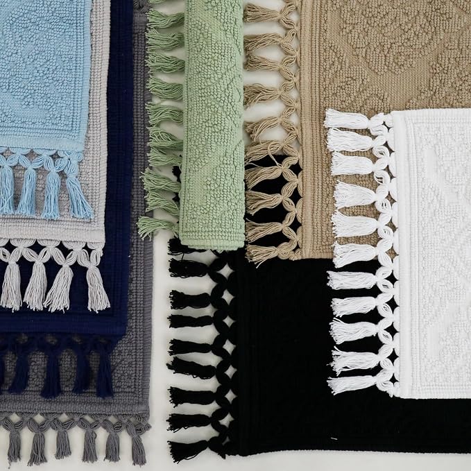 Jean Pierre - Ricardo Bath Mat, Woven Fringe Bathroom Rugs, 100% Cotton, Premium Bathroom Decor - Measures 21" x 41" - Black