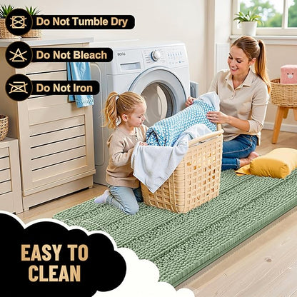 OLANLY Thick Bathroom Runner Rugs 59x20, Chenille Bath Rugs, Sage Green | Absorbent Striped, Rubber Backing, Machine Wash, Long Bath Mats for Bathroom Floor, Tub and Shower, Home Decor Accessories