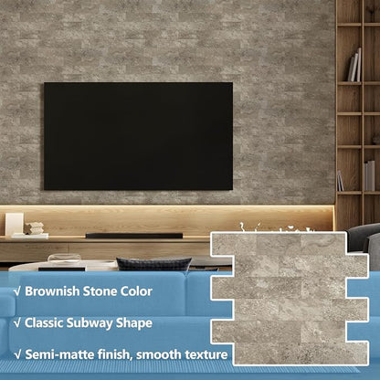 2026 New Upgrade Peel and Stick Backsplash Tile, Peel and Stick 11.34" X 11.57" Wall Tile for Kitchen, Bathroom, Fireplace, Laundry (Brownish Stone, 10 Packs)