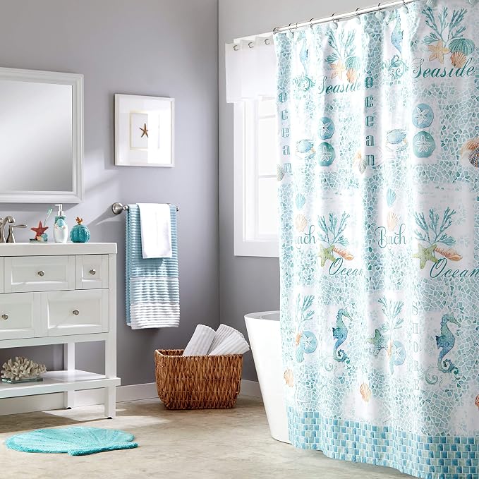 SKL Home South Seas Hand Towel Set-2pc, Coastal Embroidery, White | 100% Cotton. Soft, absorbent terry. For use in the bathroom, kitchen or bar. Great for Airbnb & beach décor.