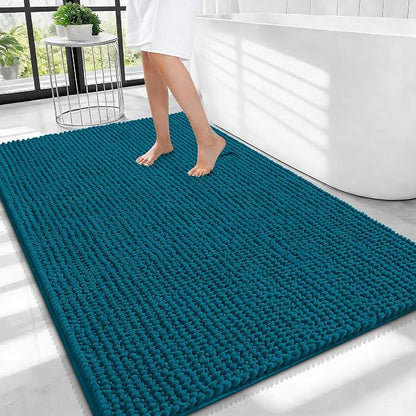 OLANLY Thick Chenille Large Bathroom Rugs Mats 40x32, Peacock Blue | Soft Absorbent Bath Rugs, Rubber Backing, Machine Wash Dry, Bath Mats for Bathroom, Tub and Shower, Home Decor Accessories