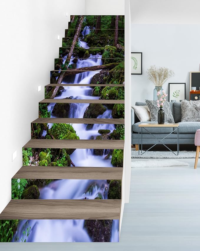 FLFK Stair Riser Decals - Stair Stickers Decals Peel and Stick,Waterfall Stair Decals Self-Adhesive for Home Decor, 39.3" W x 7.08" H x 13Pcs