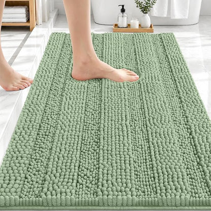 OLANLY Thick Bathroom Rugs 30x20, Chenille Striped Bath Rugs, Sage Green | Rubber Backing, Machine Wash, Extra Soft Absorbent Bath Mats for Bathroom Floor, Tub and Shower, Home Decor Accessories