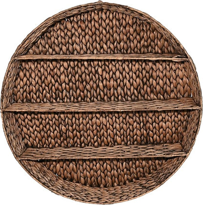 happimess Annulus 3-Shelf Circular Hyacinth Wall Rack 24.6", Brown | Bohemian Coastal Decor For Entryway Bathroom Bedroom Living Room, Iron Frame, 22 Pounds Weight Capacity, Handwoven Artisanal