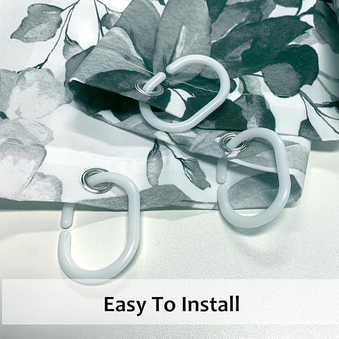 120GSM Grey Eucalyptus Shower Curtain, Waterproof Plant Leaves with Floral Bathroom Shower Curtain Set, Gray White, 72x72