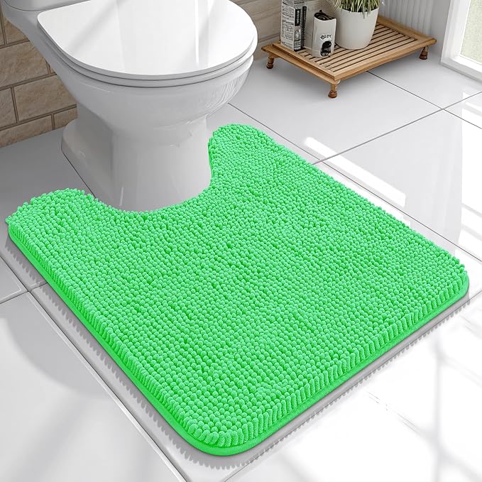 OLANLY Toilet Rugs U-Shaped 20x20, Soft Absorbent Chenille Contour Rugs | Mint Green, Quick-Drying Rubber Backing, Machine Washable Non-Slip Shaggy Bathroom Mat for Toilet, Home Decor Accessories