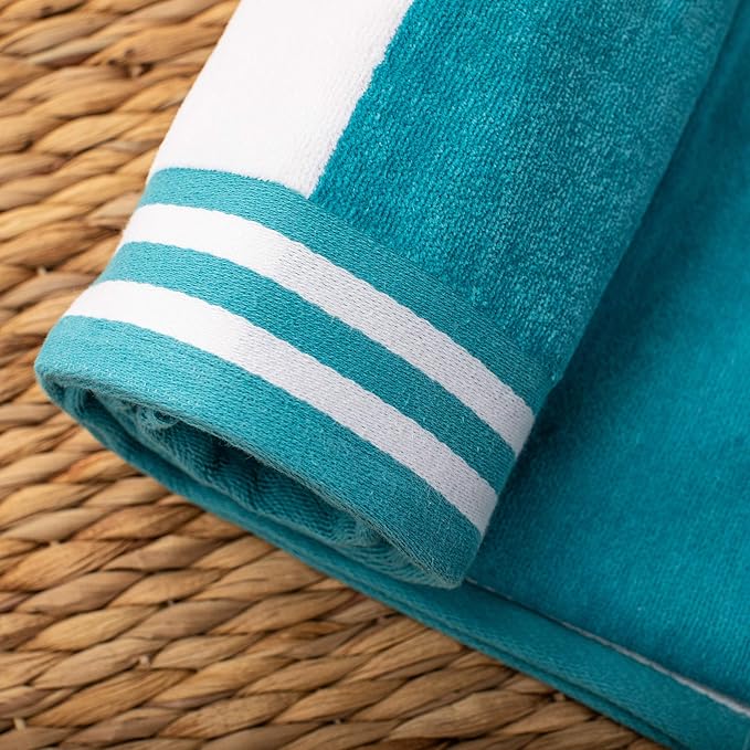 Superior Cotton Nautical Stripe Beach Towels, Colorful Towels for Adult, Kid, Pool, Swimming, Sand, Travel, Large Oversized, Absorbent, Fast Drying, Bath Basics, Cabana Collection, 1 Piece, Turquoise