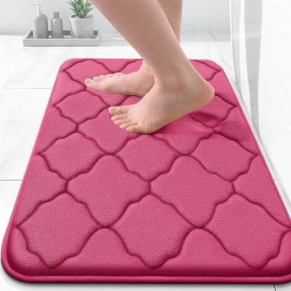 OLANLY Memory Foam Bath Mat Rug 24x16, Ultra Soft and Absorbent Bathroom Rugs, Non-Slip, Comfortable, Machine Washable Bath Carpet for Bathroom Floor, Tub, Shower and Home Decor Accessories, Deep Pink