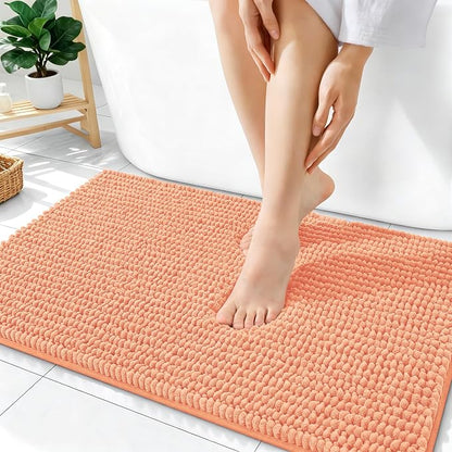 OLANLY Thick Chenille Bathroom Rugs 36x24, Soft Absorbent Bath Mat, Peach | Bath Rugs, Rubber Backing, Machine Wash Dry, Bath Mats for Bathroom Floor, Tub and Shower, Home Decor Accessories