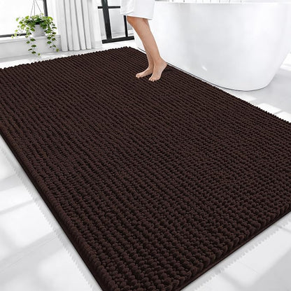OLANLY Thick Chenille Large Bathroom Rugs 70x46, Absorbent Bath Mat, Brown | Soft Bath Rugs, Rubber Backing, Machine Wash Dry, Bath Mats for Bathroom, Tub and Shower, Home Decor Accessories