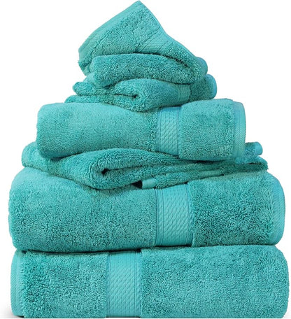 SUPERIOR Egyptian Cotton Ultra Plush & Absorbent, 6 Piece Set, Turquoise | Quick Dry, Soft Luxury Towel Set, Bath Essentials, Guest Bath, Spa, 2 Bath, 2 Hand, 2 Face Towels, Madeline Towels