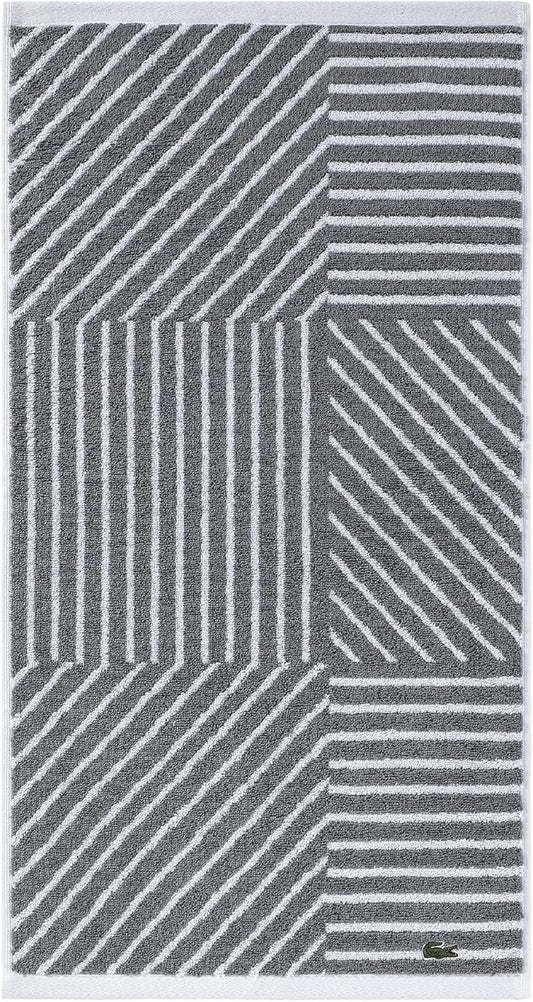 Lacoste Guethary Striped Towel – 100% Cotton, Reversible Modern Geometric Design, Soft & Absorbent, Durable & Lightweight, Machine Washable – Meteorite, 16"x30" Hand Towel