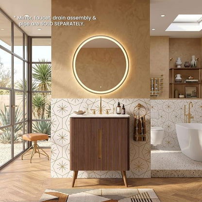 30" Modern Bathroom Vanity with Sink, Mid Century Modern Walnut Bathroom Cabinet with Carrara Marble Finish Sink, Doors, Large Storage with Adjustable Shelf