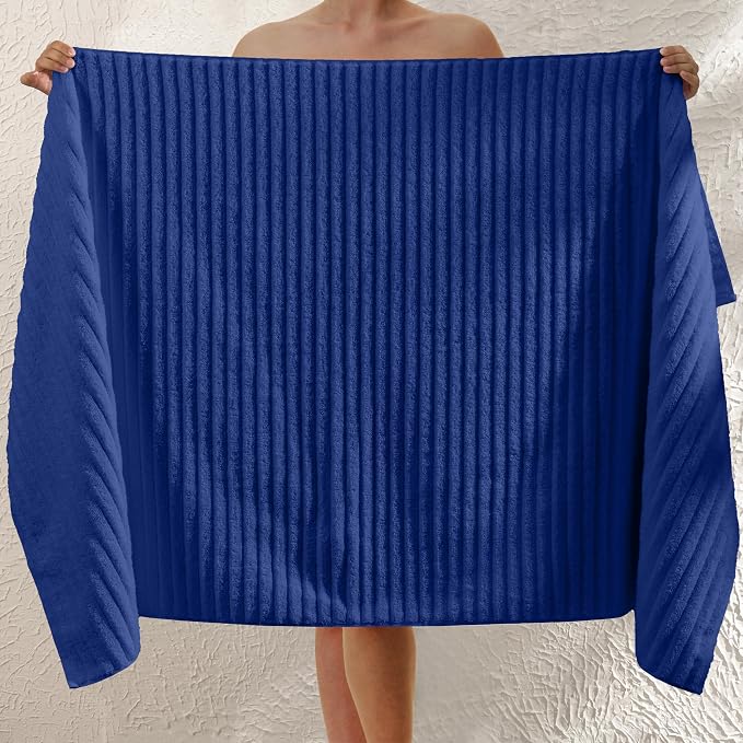 Elegant Comfort 100% Turkish Cotton Corduroy Ribbed Luxury Jumbo Bath Towel Ultra Soft - 35 x 70 Inch - Luxury Spa Premium Hotel Quality Highly Absorbent and Quick Dry Large Bath Towel, Royal Blue