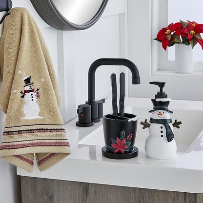 SKL Home Christmas/Winter Rustic Plaid Snowman Hand Towel Set-2pc, Wheat | 100% Cotton. 500 GSM. Soft & absorbent terry with embroidery. Great for the bathroom, kitchen or bar & holiday gifting.