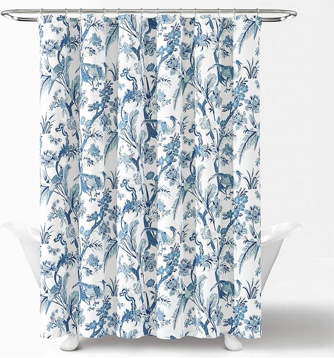 Lush Decor Dolores Shower Curtain 72" W x 72" L Blue - Floral Shower Curtains for Bathroom - Fabric Bathroom Curtain - Maximalist Decor