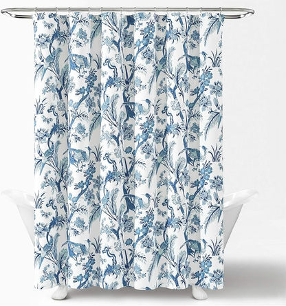 Lush Decor Dolores Shower Curtain 72" W x 72" L Blue - Floral Shower Curtains for Bathroom - Fabric Bathroom Curtain - Maximalist Decor