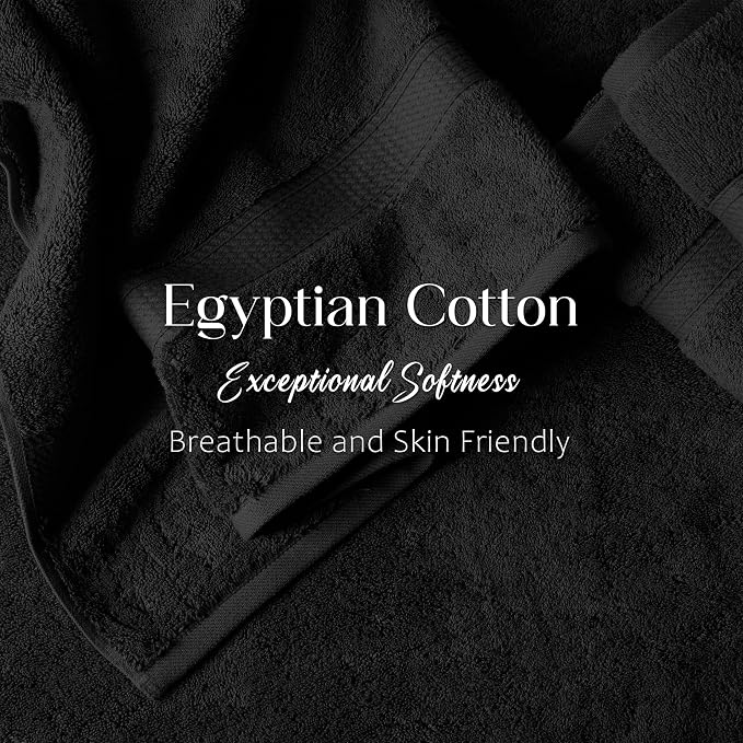 SUPERIOR Egyptian Cotton Ultra Plush & Absorbent, 6 Piece Set, Black | Quick Dry, Soft Luxury Towel Set, Bath Essentials, Guest Bath, Spa, 2 Bath, 2 Hand, 2 Face Towels, Madeline Towels