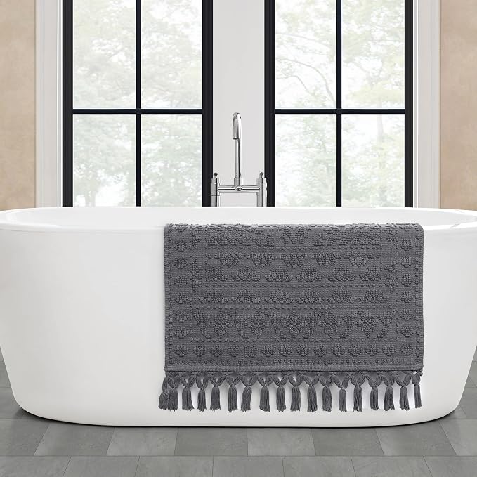 French Connection Nellore Bath Rugs, Woven and Beaded Bath Mats, Durable and Thick Bath Mats for Bathroom and Shower Rugs, 26" x 49", Charcoal